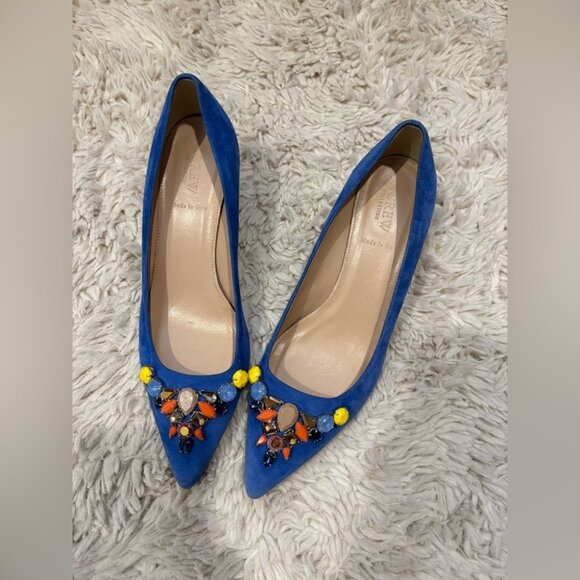 J. Crew Shoes - J Crew COLLECTION Dulci Suede Kitten Heels Women’s Size 8 Jeweled Blue Italy